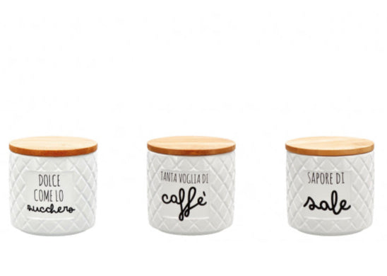 Tris Barattoli in Ceramica – Tè, Caffè, Zucchero