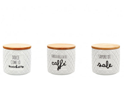 Tris Barattoli in Ceramica – Tè, Caffè, Zucchero