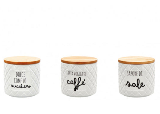 Tris Barattoli in Ceramica – Tè, Caffè, Zucchero